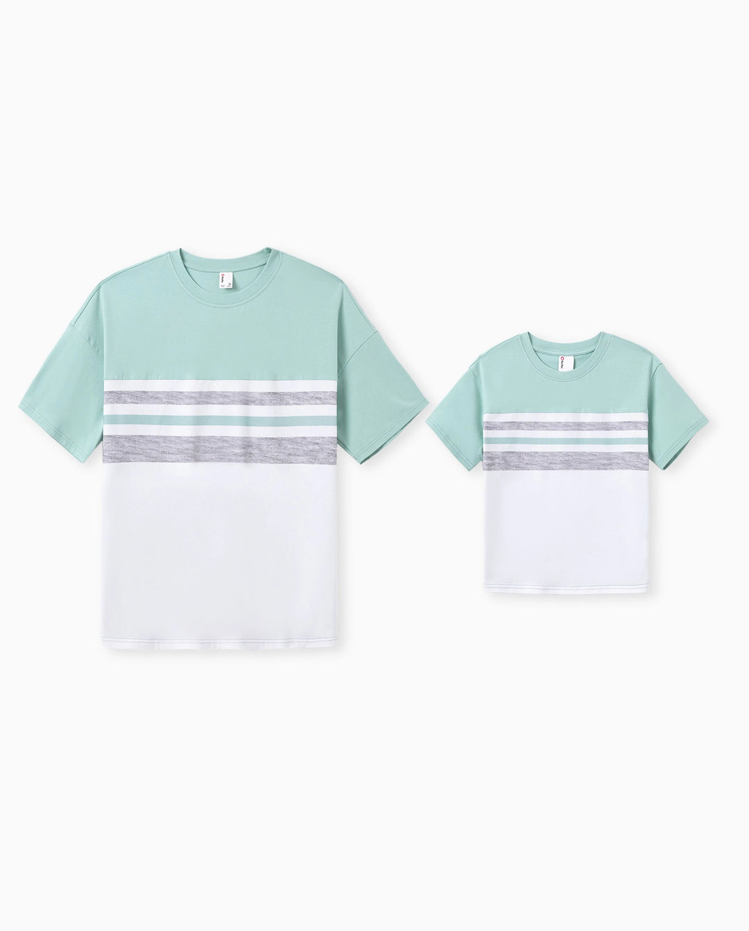 Daddy & Daughter T-Shirt & Dress Set Polka Dot Puff-sleeve Dress for Daughter & Baby, Color Block Cotton Tee for Dad , Perfect for Family Outings & Photos Light Green