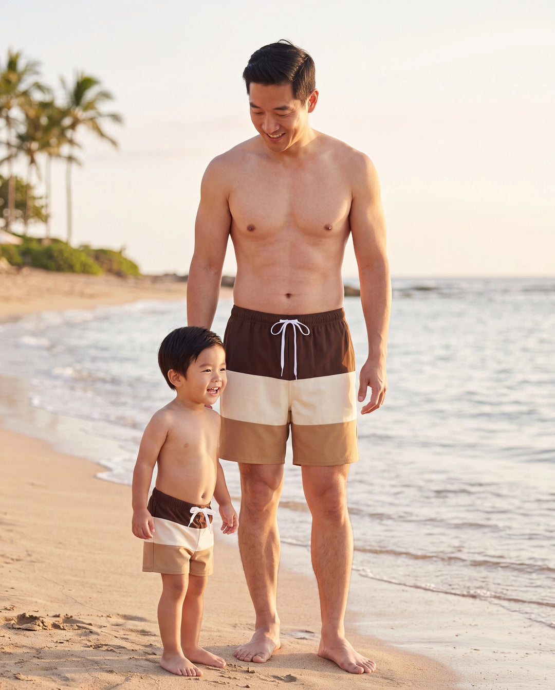 Daddy & Sohn Colorblock-Badeanzüge Sommer Strandurlaub Badebekleidung Kaffee