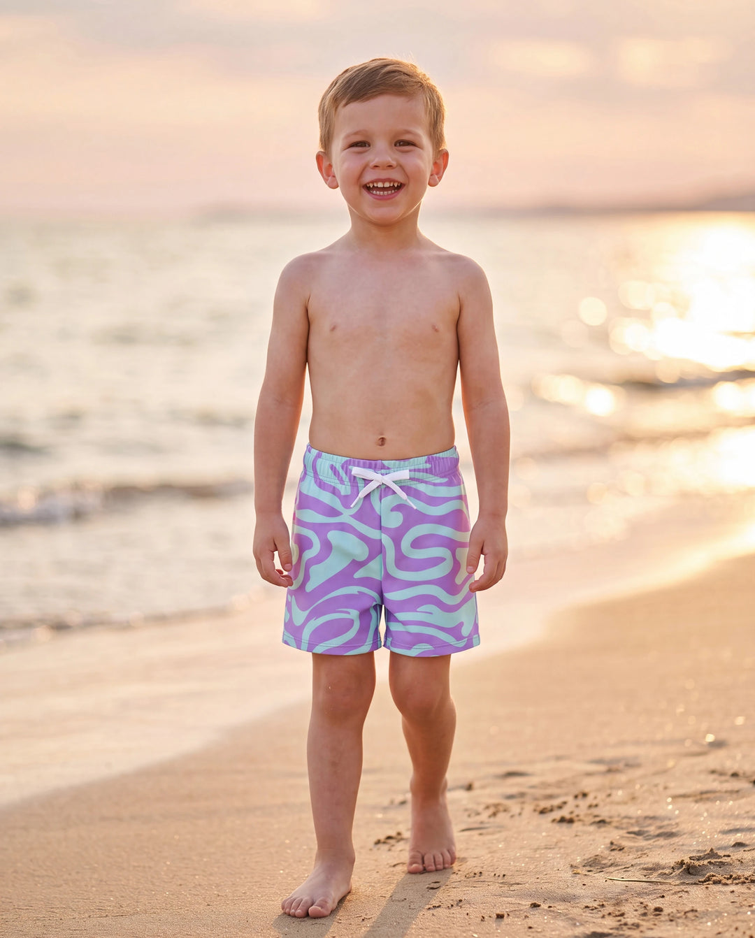 Kleinkind Jungen Trendiger Lila & Blauer Wellenmuster Badehose Lila
