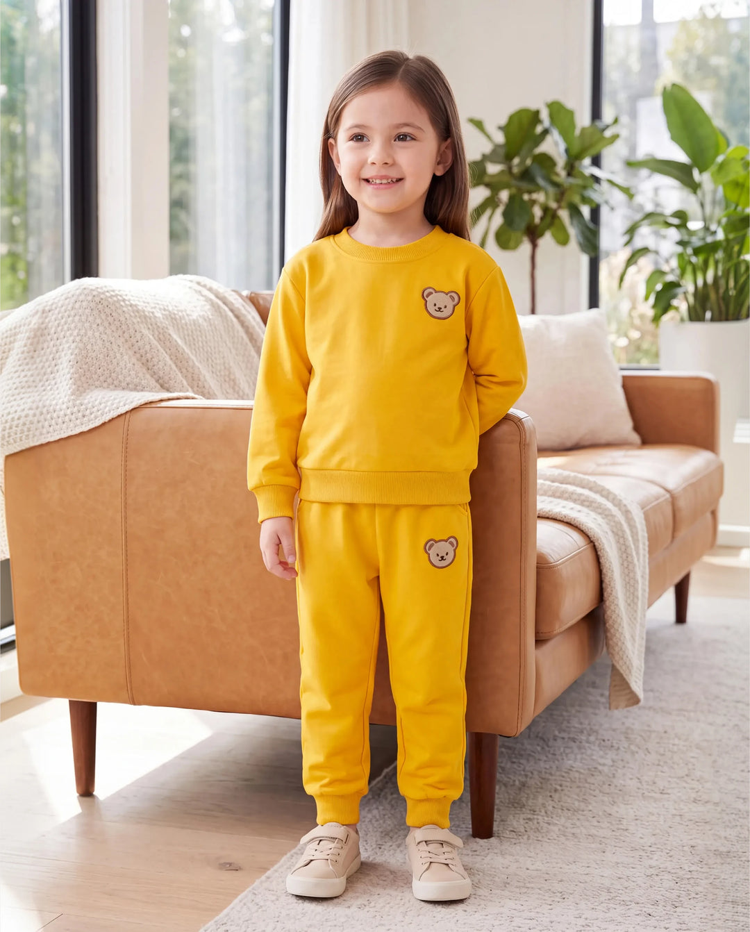 Baby/Toddler Girl/Boy Clothes 2pcs Bear Style Sweatshirt and Pants Set Yellow