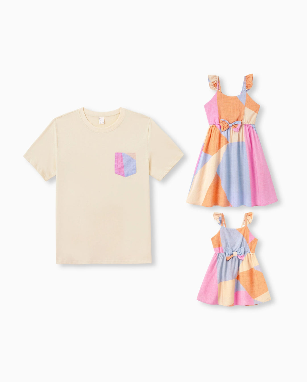 Daddy & Daughter Outfits Set Colorblock Sleeveless Strappy Dress or Short-sleeve T-shirt Multi-color