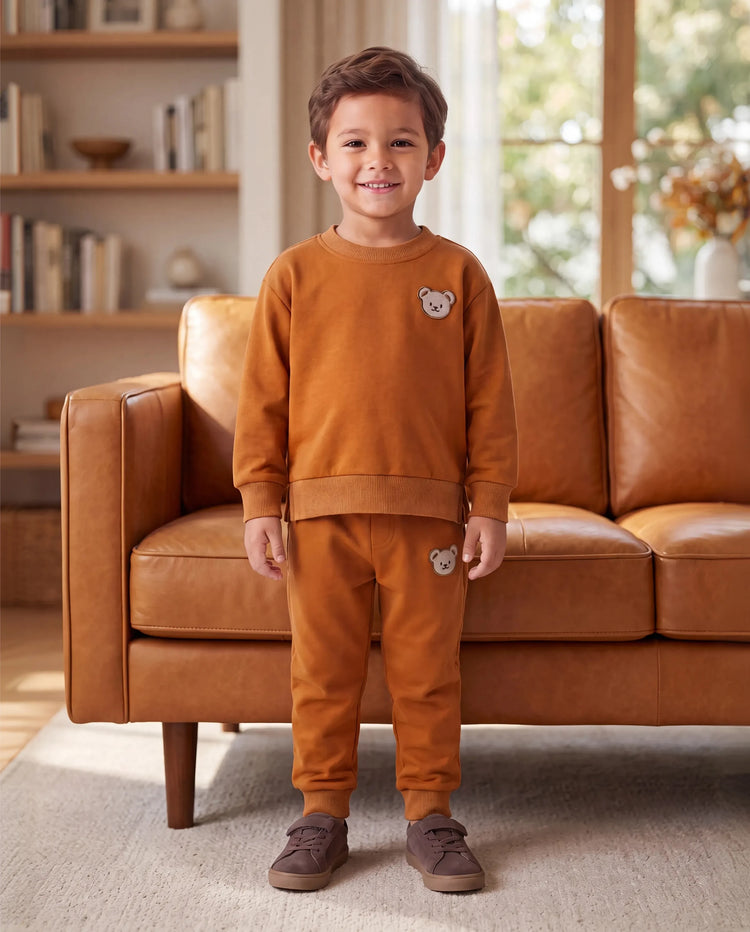 Baby/Toddler Boy Clothes 2pcs Bear Style Sweatshirt and Pants Set Brown