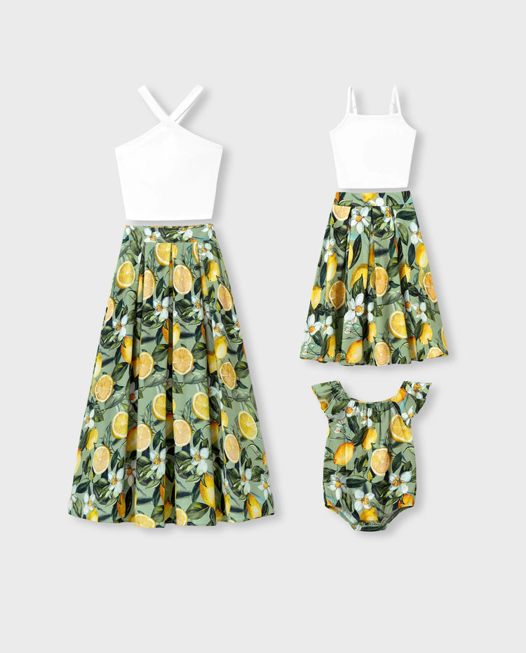 Maman et moi Tenues – Robes hawaïennes d'été imprimé citron – Vêtements tropicaux pour hommes, femmes et enfants Vert