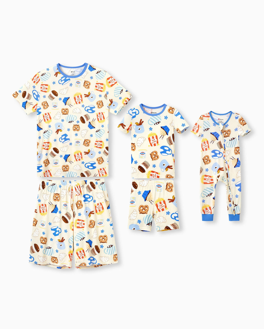 Pijamas de Bambú Daddy & Son Suaves como Mantequilla de Viscosa de Bambú para Hombres, Mujeres, Niños, Niños Pequeños y Bebés, Ropa de Dormir de Manga Corta con Estampado Acogedor de Postres Azul