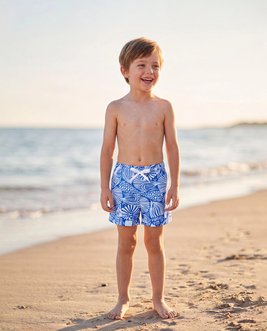 Kleinkind Jungen Muschelmuster Bademode Blumen Badehose Set für Jungen, Perfekt für Strandtage & Poolpartys Blau