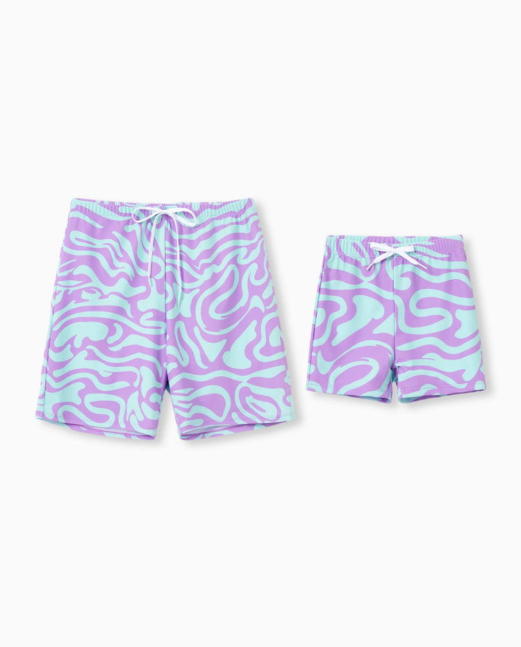 Bañadores con estampado de olas en púrpura y azul a la moda Daddy & Son Púrpura