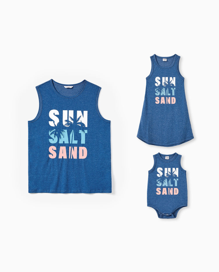Daddy & Daughter Sets Blue Tank Top or Flowy A-Line Tank Dress with Pockets Blue