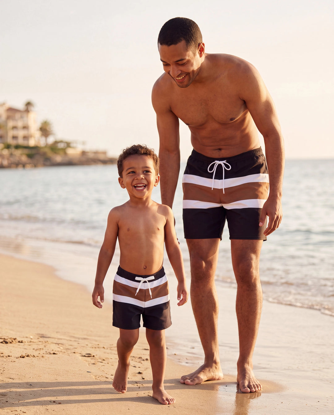 Daddy & Sohn Colorblock-Badeanzüge Gestreifter Bikini & Badehose Set Colorblock