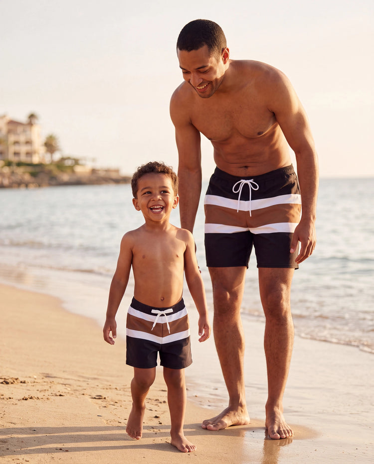 Daddy & Sohn Colorblock-Badeanzüge Gestreifter Bikini & Badehose Set Colorblock