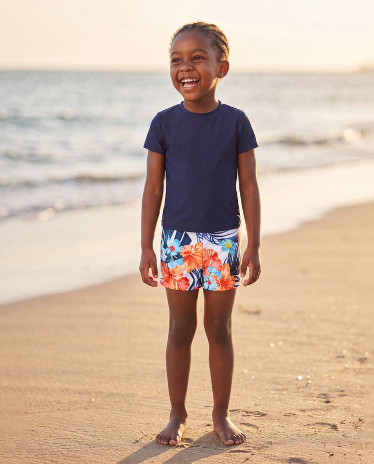 Short de bain tropical floral pour garçon, tenues d'été lumineuses pour la plage Orange