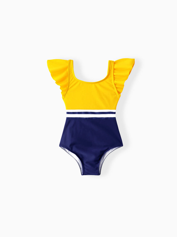 Daddy & Daughter Stripe & Colorblock Spliced One Piece Swimsuit or Swim Trunks Shorts ColorBlock