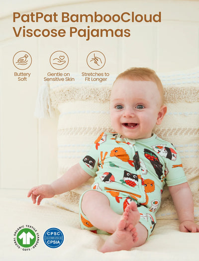 Bamboo Baby Boy / Girl 2-Way Zip Onesies Anti Slip Childlike Food Pattern Bamboo Sleepwear (Snug-Fitting)
 Green
