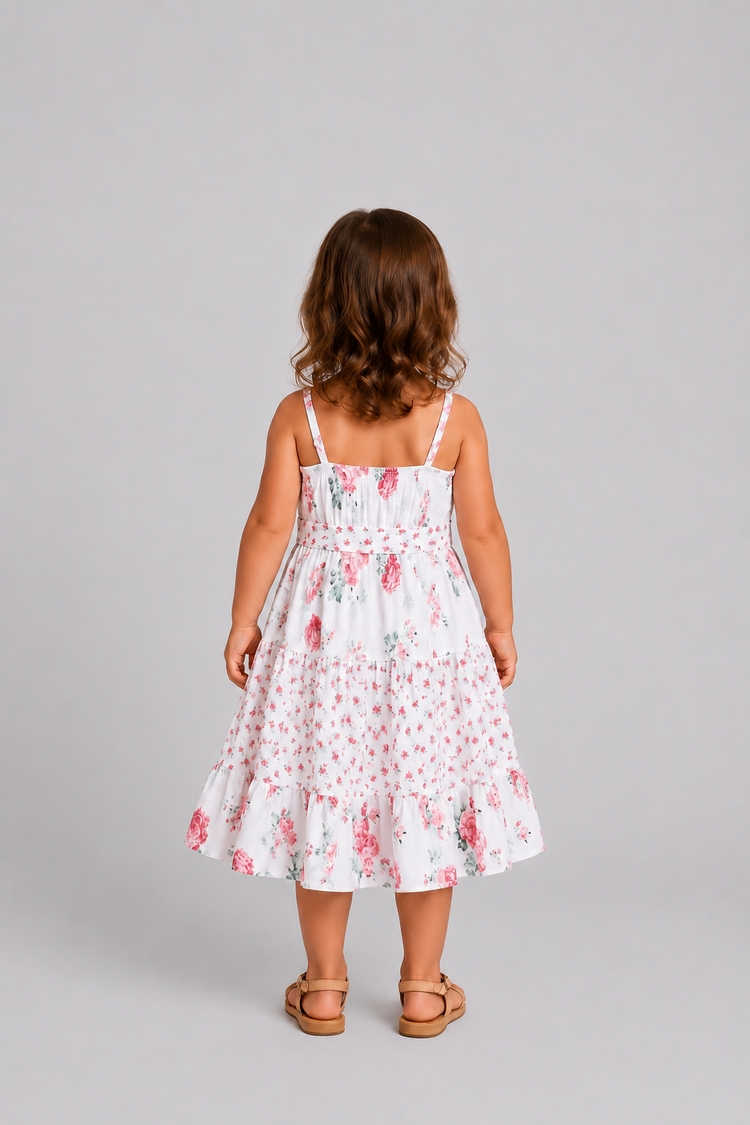 Mommy and Me Family Matching Outfits Set Solid Color Short-sleeve Polo Collar Shirt or Flower Print Hollow out Dress  Pink