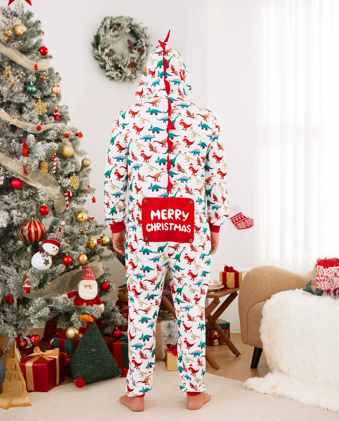 Pijama familiar navideño a juego con diseño 3D, mono y calcetines navideños multicolor