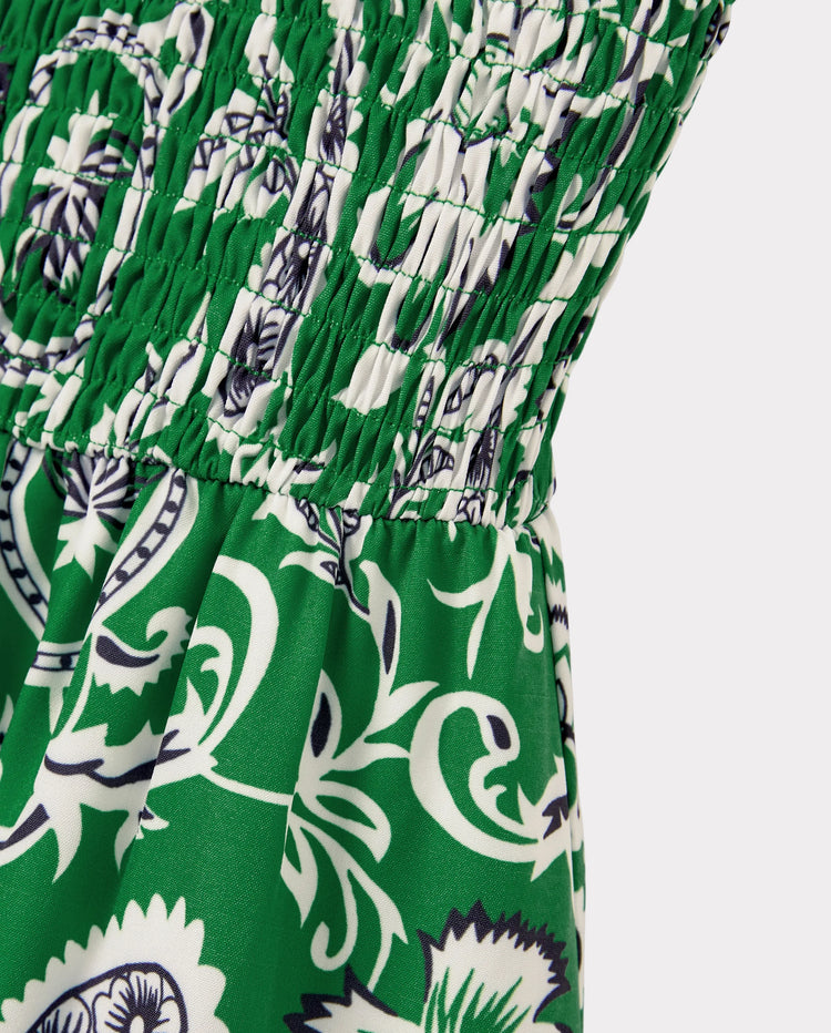 Family Matching Outfits Set Floral Print Short-sleeve Collar Shirt or Strappy Smocked  Dress for Summer Vacation  Green