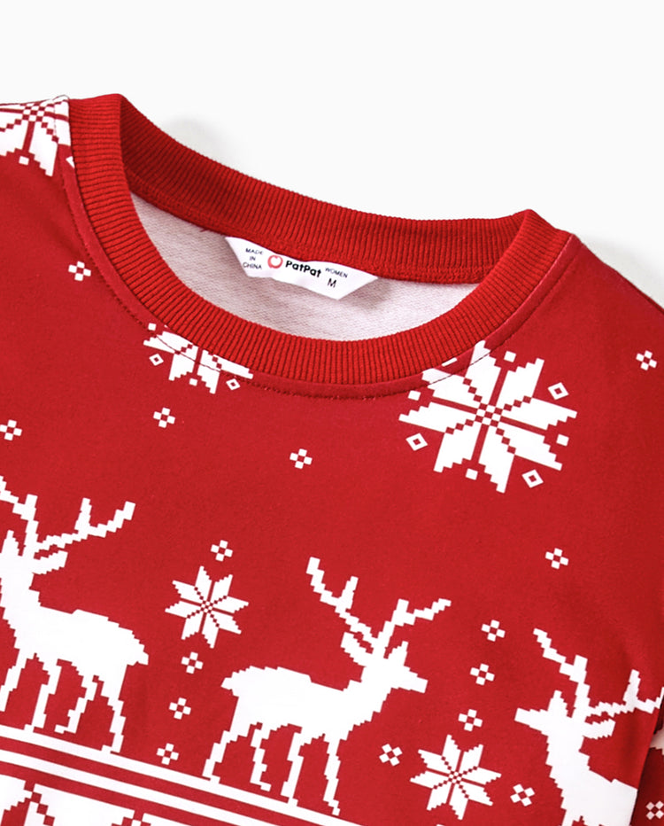 Camisetas de manga larga con estampado navideño familiar a juego con temática de festival, color rojo