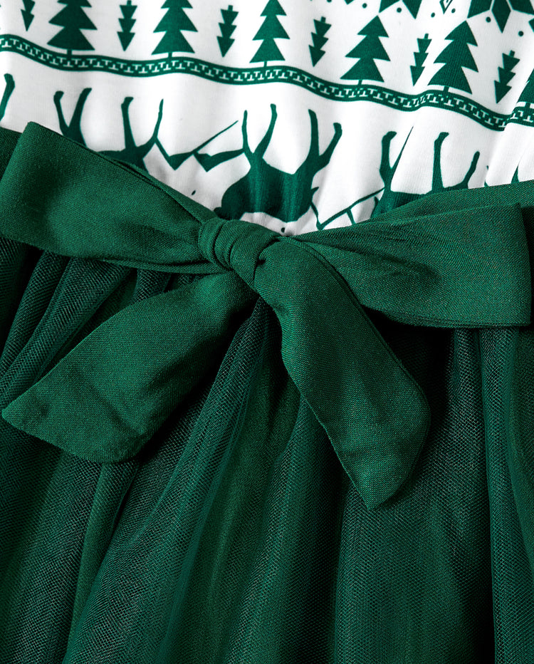 Ensembles de robes et hauts imprimés en maille assortis pour la famille, thème festival vert, Noël
