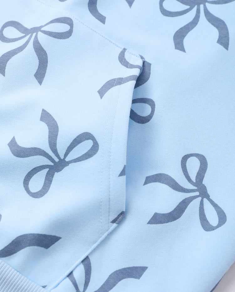 Mommy and Me Bow Print Hoodies Blue Blue