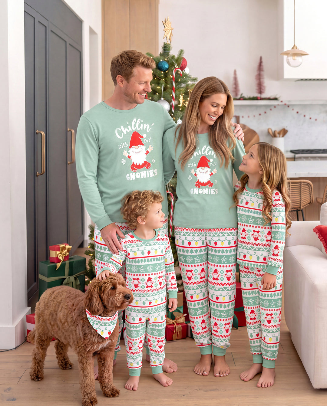 PatPat Matching Family Christmas Pajamas Gnome Print Glow in the Dark Light Green