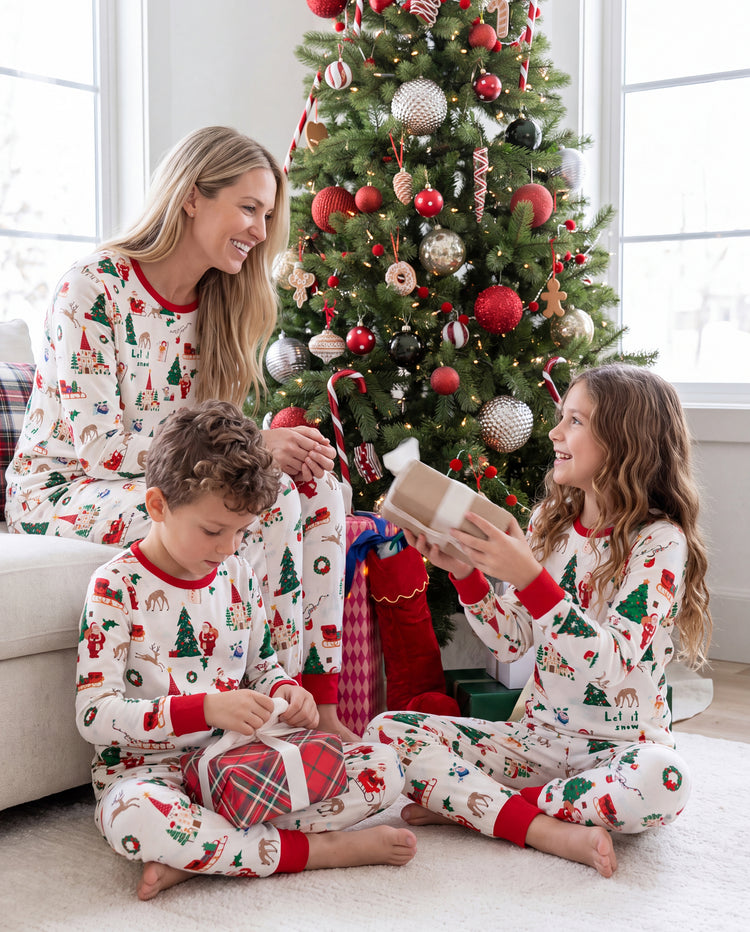 PatPat Family Matching Christmas Pajamas Collared Bamboo Xmas Tree Print