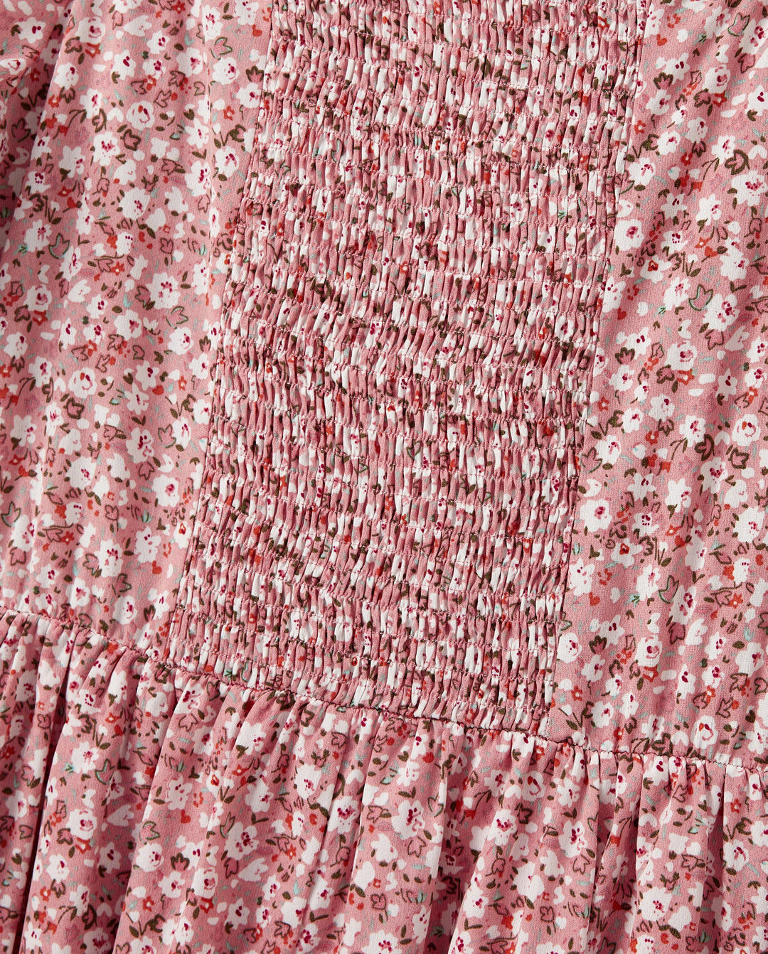 Family Matching Blue Cotton Colorblock Tee Shirt or Floral Print Smocking Puff-sleeve Dress Set  Pink