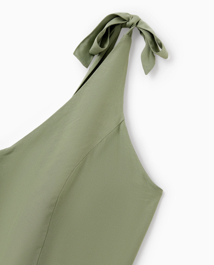 Family Matching Polo Collar Short-sleeve Shirt or V-neck Strappy Mesh Dress  Green