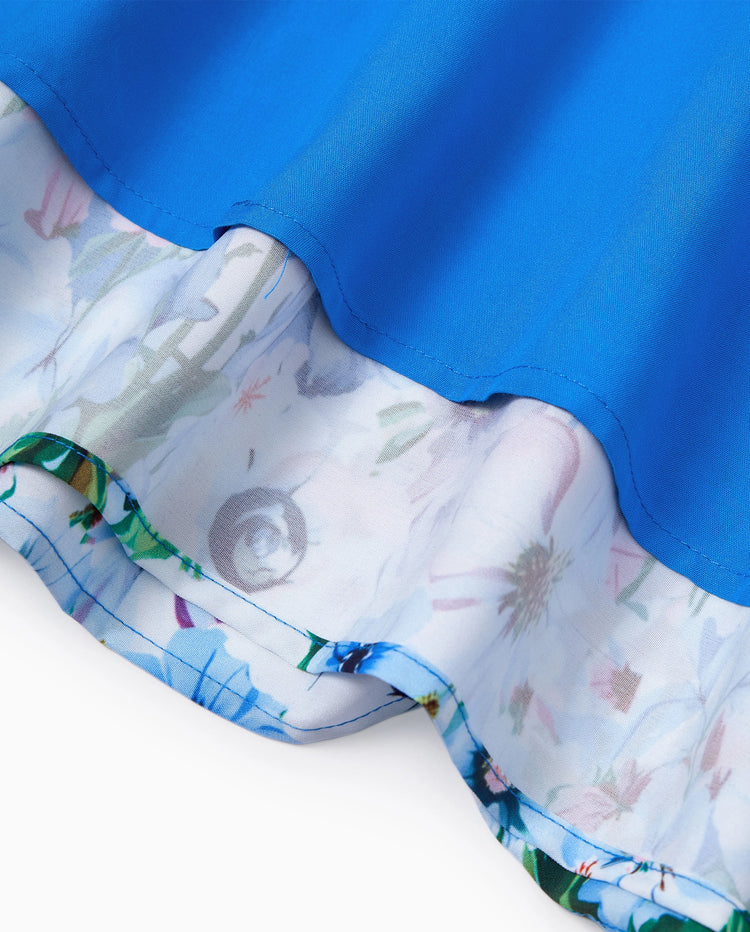 Conjunto de Ropa a Juego para la Familia Vestido Floral sin Mangas o Camiseta de Manga Corta Azul