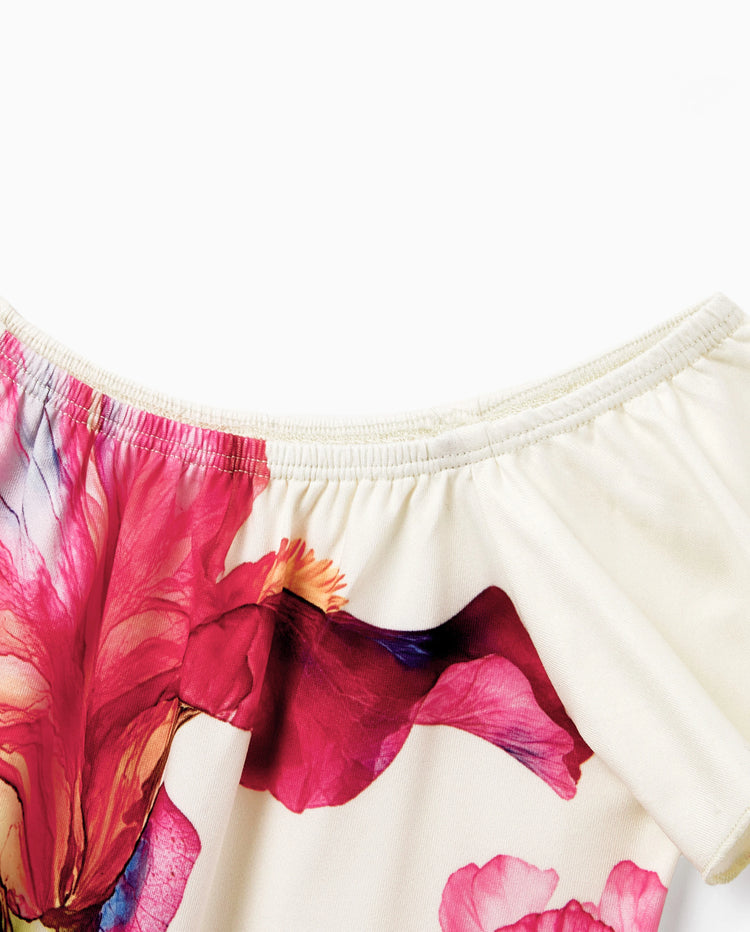 Conjunto Casual a Juego para la Familia Camiseta con Estampado Floral o Vestido Halter para Vacaciones de Verano Albaricoque