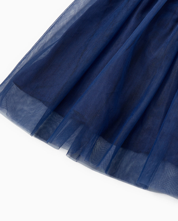 Passende Familien-Sets Kariertes langärmeliges Hemd oder elegantes gerafftes Mieder Puffärmel Tüll-Mesh-Kleid Königsblau