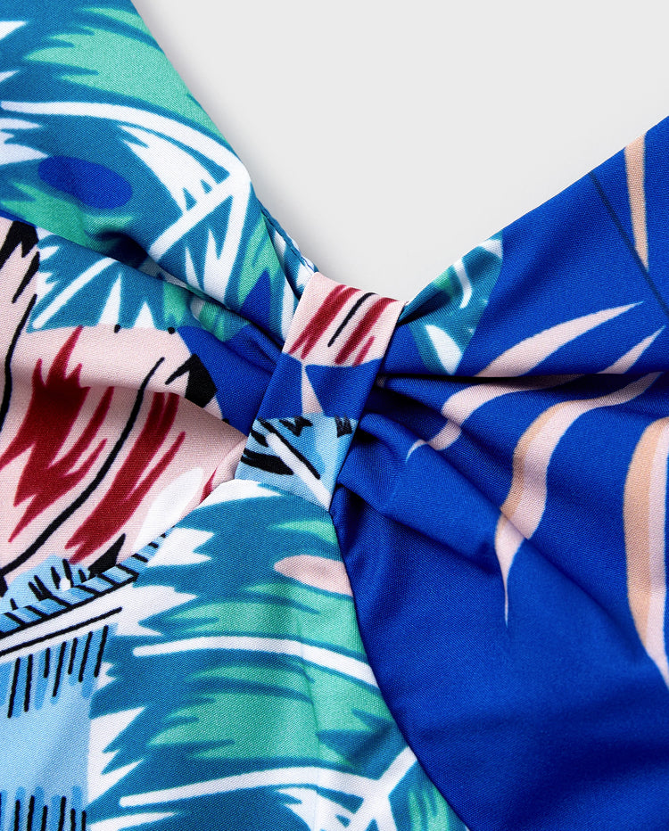 Family Matching Tropical Dress & T-shirt Set – Blue Floral Print for Dad, Mom, Girls & Baby, Perfect for Summer Vacations and Family Photos Blue