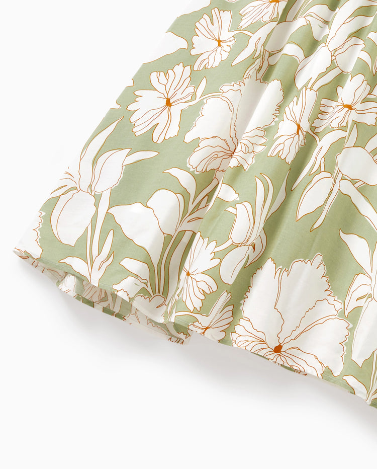 Matching Family Outfits Tropical Floral Print Strap Dress or Short-sleeve Colorblock Shirts Set Pale Green