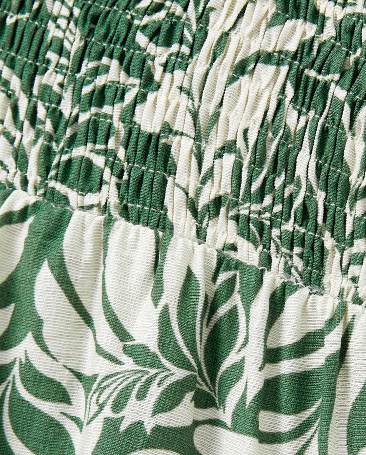 Family Matching Leaf Print Short-sleeve Shirt or Halter Dress Green Set Green