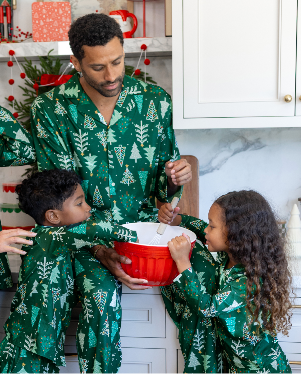 Christmas Matching Family Pajamas Xmas Tree Print Dark Green