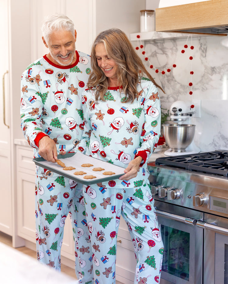 Pyjamas de Noël assortis pour toute la famille, imprimé Père Noël et sapins, vert