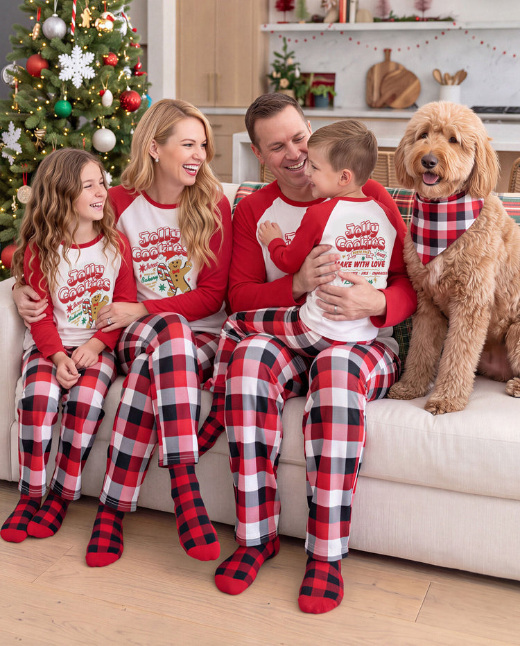 Christmas Matching Family Pajamas Gingerbread & Plaid Print Red