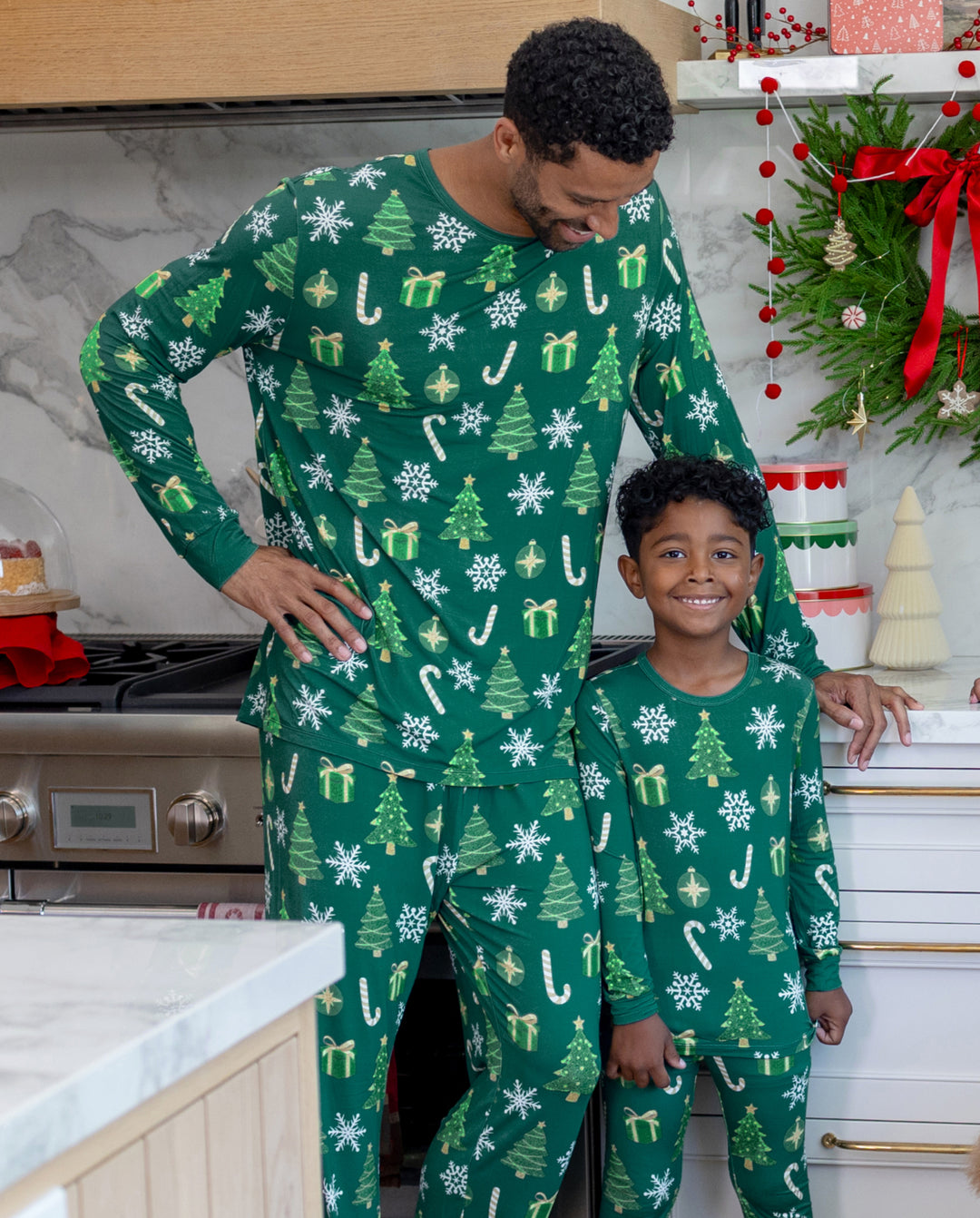 Bamboo Christmas Tree Print Matching Family Christmas Pajamas Green