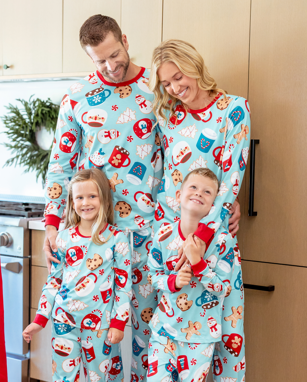 Family Matching Christmas Pajamas Mug & Gingerbread Print Blue Plus Size