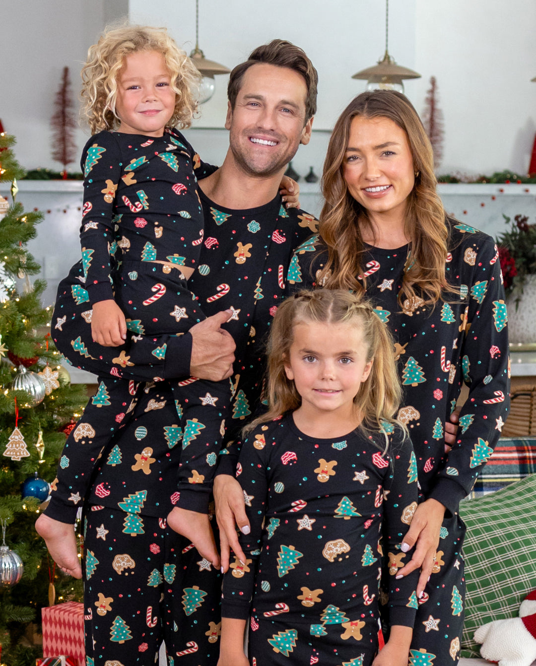 Christmas Matching Family Pajamas Cotton Xmas Tree Print Black
