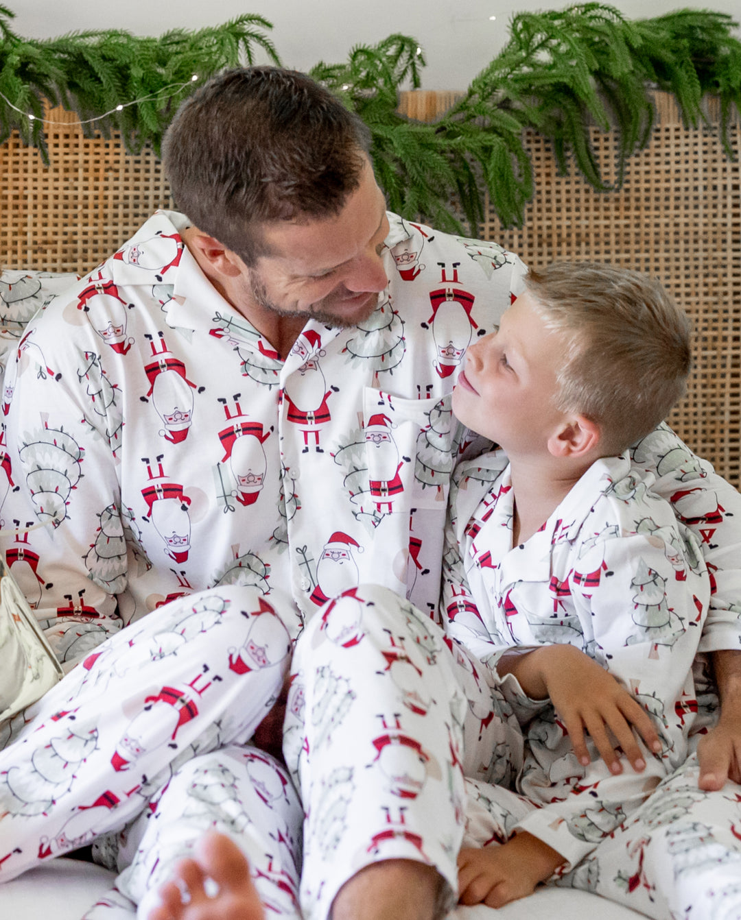 Matching Family Christmas Pajamas Gnome & Christmas Tree Print White