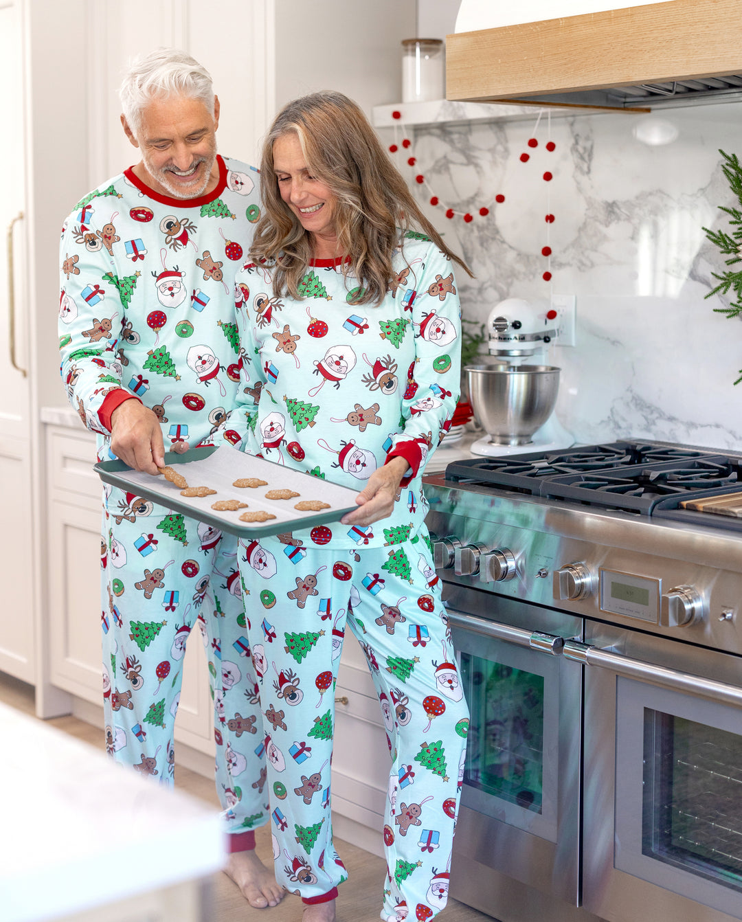 Christmas Matching Family Pajamas Santa & Xmas Tree Print Teal