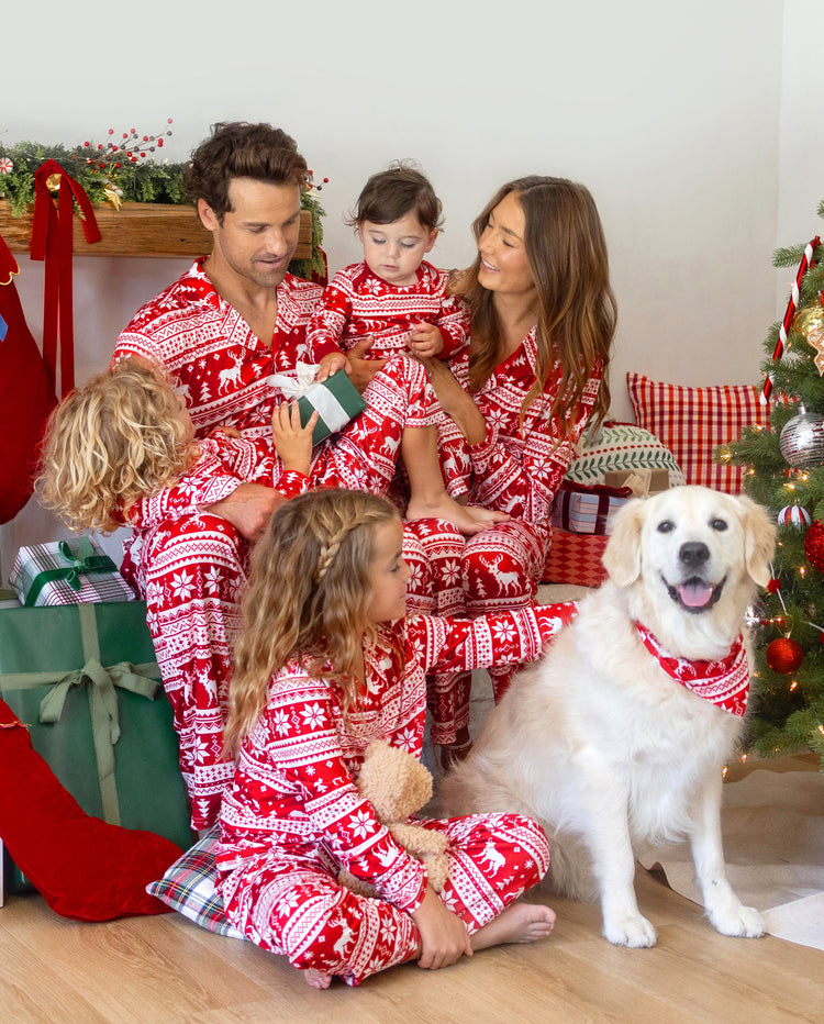 Christmas Matching Family Collared Pajamas Fair Isle Print Red