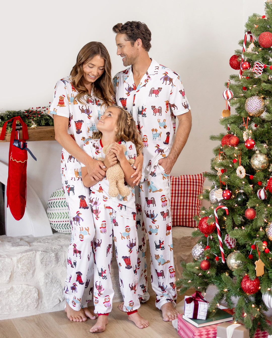 PatPat Family Matching Christmas Pajamas Festive Dog Print Red & White