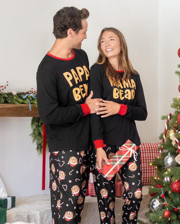 Pyjamas de Noël assortis pour la famille, imprimé ours, noir