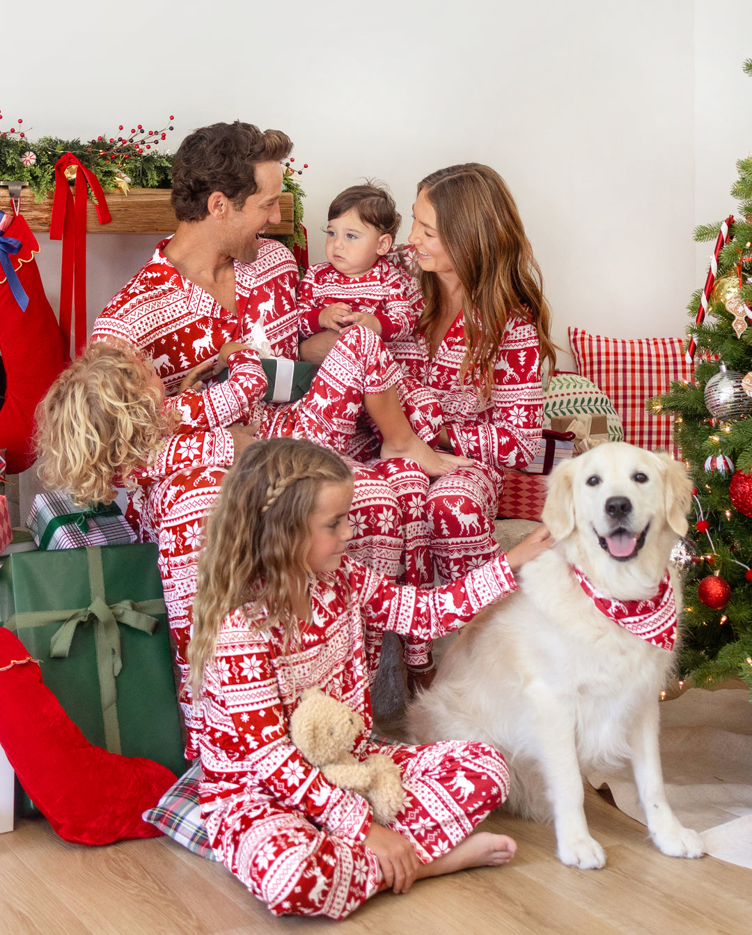 PatPat Family Matching Christmas Pajamas Fair Isle Print Collared Red
