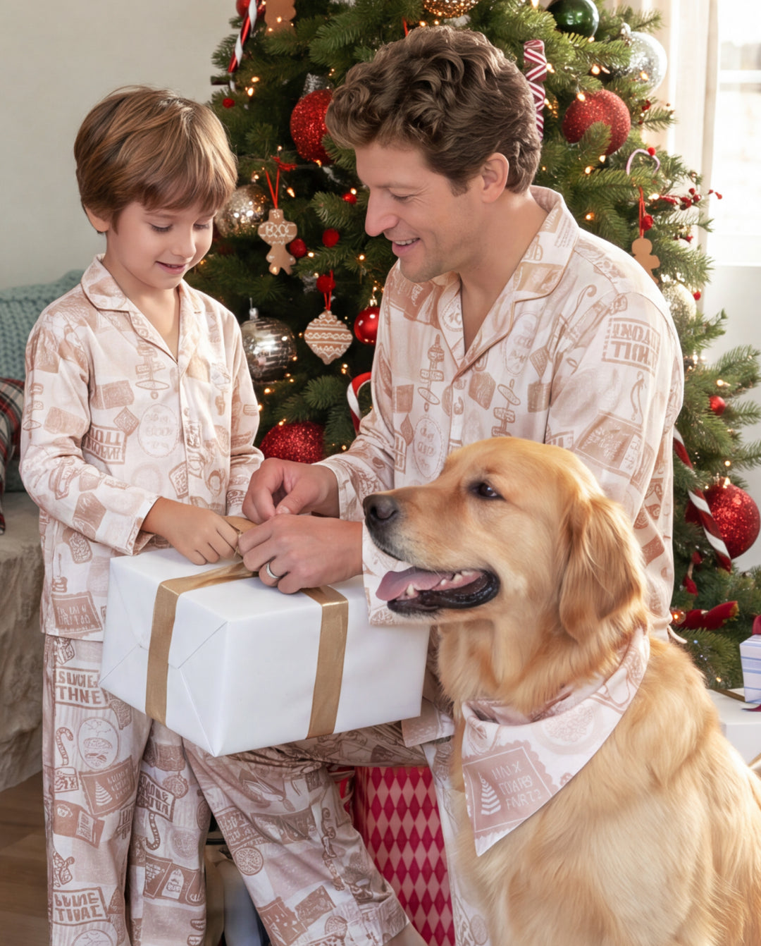 PatPat Matching Family Christmas Pajamas Letters to Santa Satin Cream