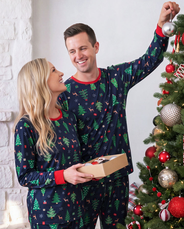 PatPat Matching Family Christmas Pajamas Christmas Tree Print Navy Holiday Pajamas