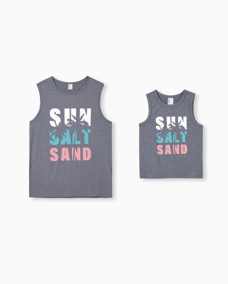 Conjunto de camiseta sin mangas con estampado de letras Daddy & Son Gris