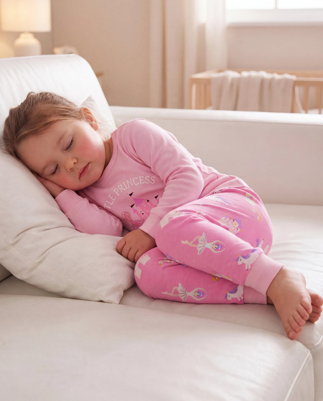 Toddler / Kids 4-piece Organic Cotton Pajamas 4-in 1 Snug fit PaJama Set for Girls Pink