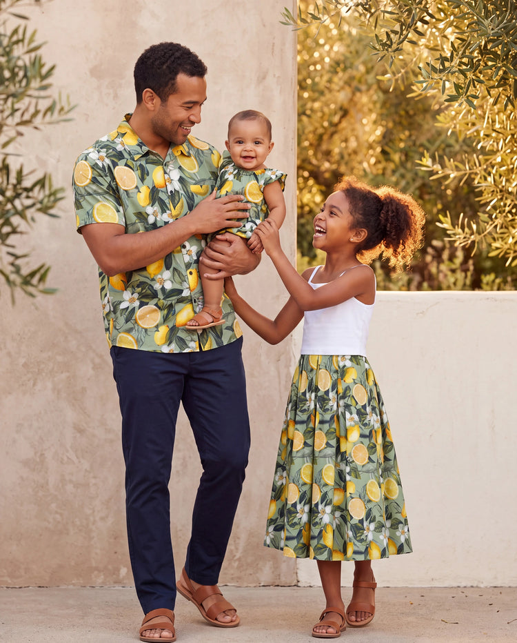Ensembles papa et fille Chemises hawaïennes imprimé citron & robes d'été – Vêtements tropicaux de vacances pour hommes, femmes & enfants Vert