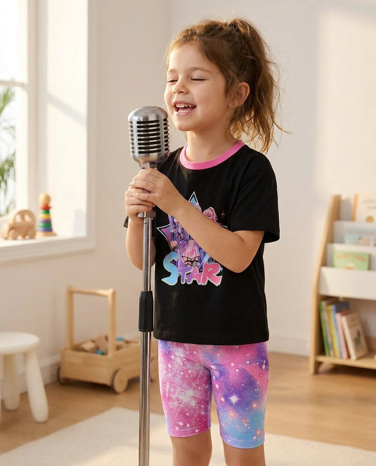 NEON Pop – Ensemble short cycliste pour fille (tout-petit à enfant), couleur noir